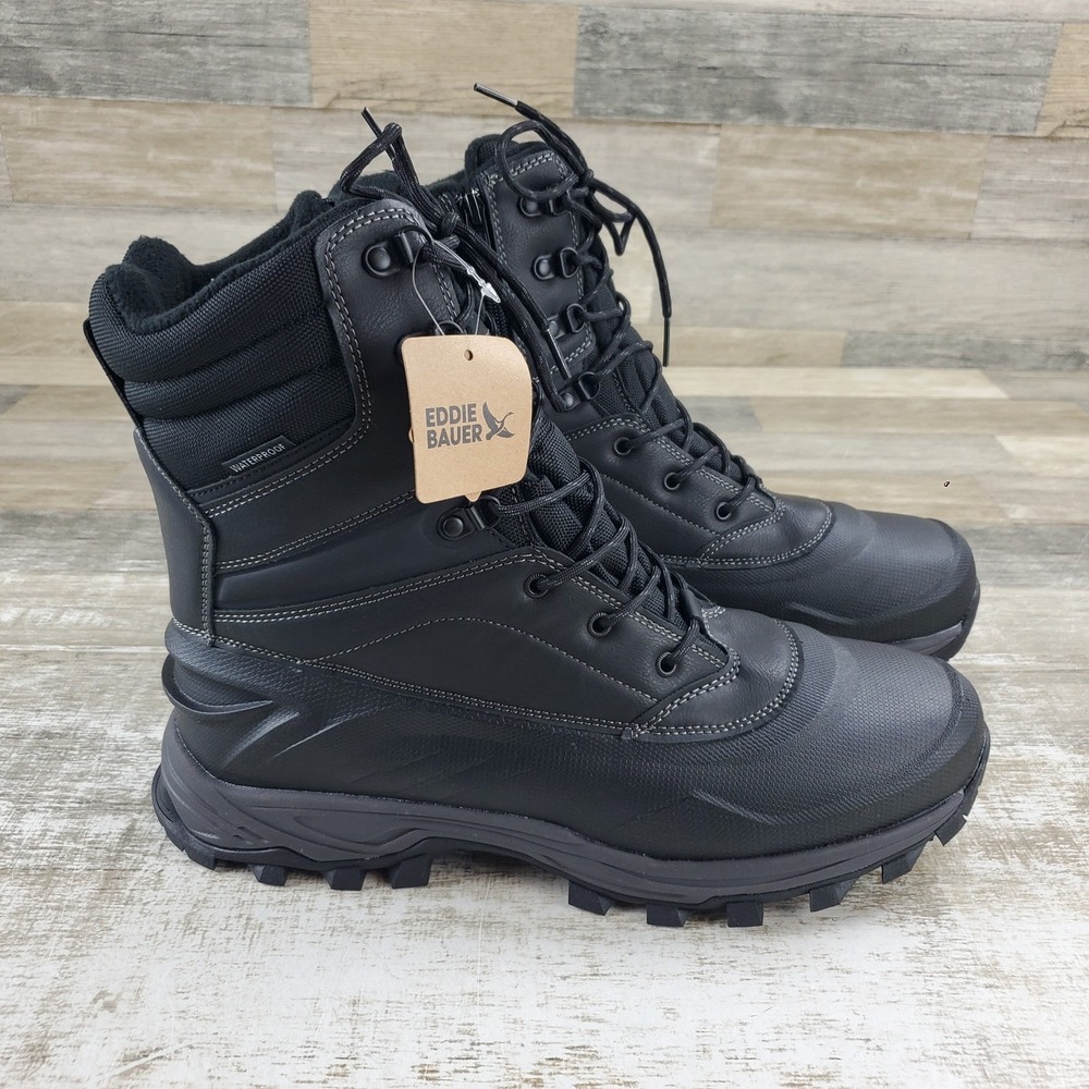 Eddie Bauer Anchorage Mens Snow Boots Sz 13 M Black Lace-Up High-Top Waterproof